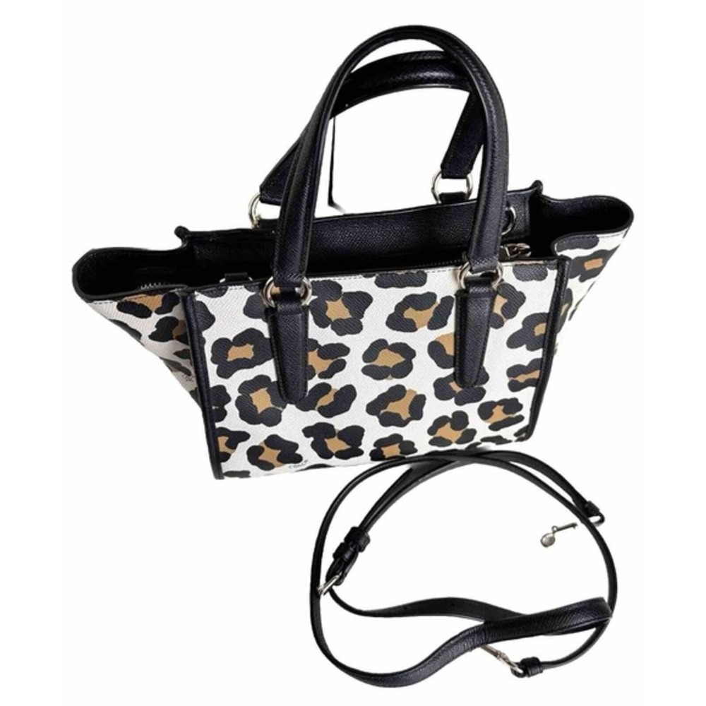 Coach Mollie Tote 25 Leopard Print Coated Canvas Crossbody Handbag White‎ 41-13 - Picture 3 of 12
